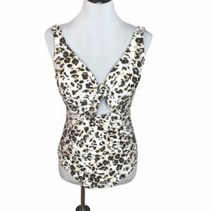 Nip Tuck Swim Animal Print Swimsuit, White, Tan, 4